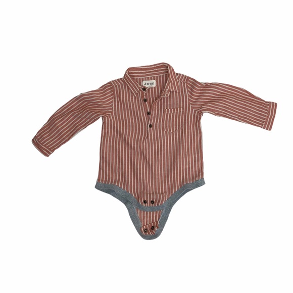 Me + Henry Orange and Gray Woven Onesie - Picture 2 of 5